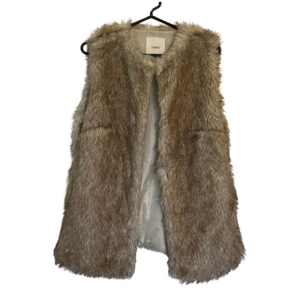 Pull And‎ Bear Faux Fur Vest Women’s Size L - Neutral Mobwife Statement Piece